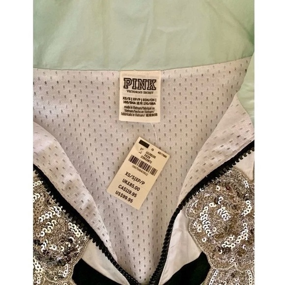 NWT Victoria’s Secret PINK Rare Windbreaker Anorak Jacket Bling Sequins XS/S - Picture 4 of 11